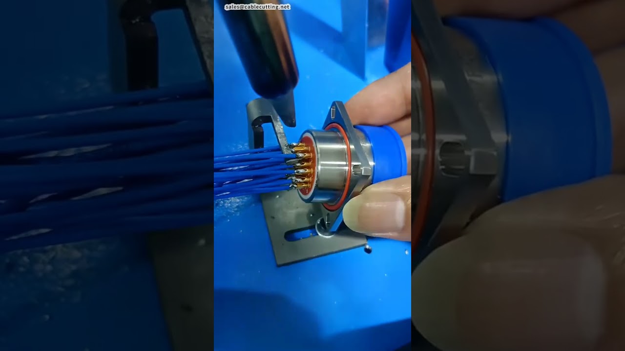 Machine à souder semi-automatique à alimentation inclinée pour connecteurs aéronautiques